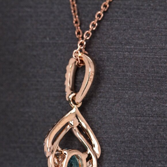 Afghan Paraiba Color Tourmaline Pendant in 14K Rose Gold with Natural Diamonds - Picture 8 of 8